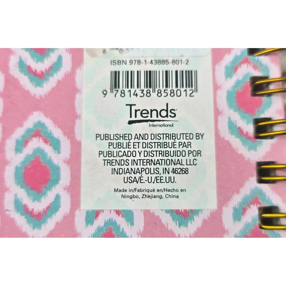 Trends International Spiral Notebook Pink Teal Ikat Gold Gilded Edge Journal